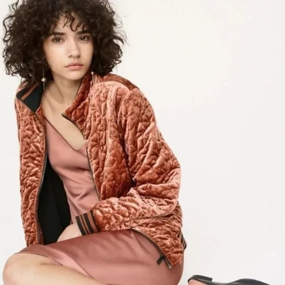 Bernardo Quilted Velvet Bomber Jacket